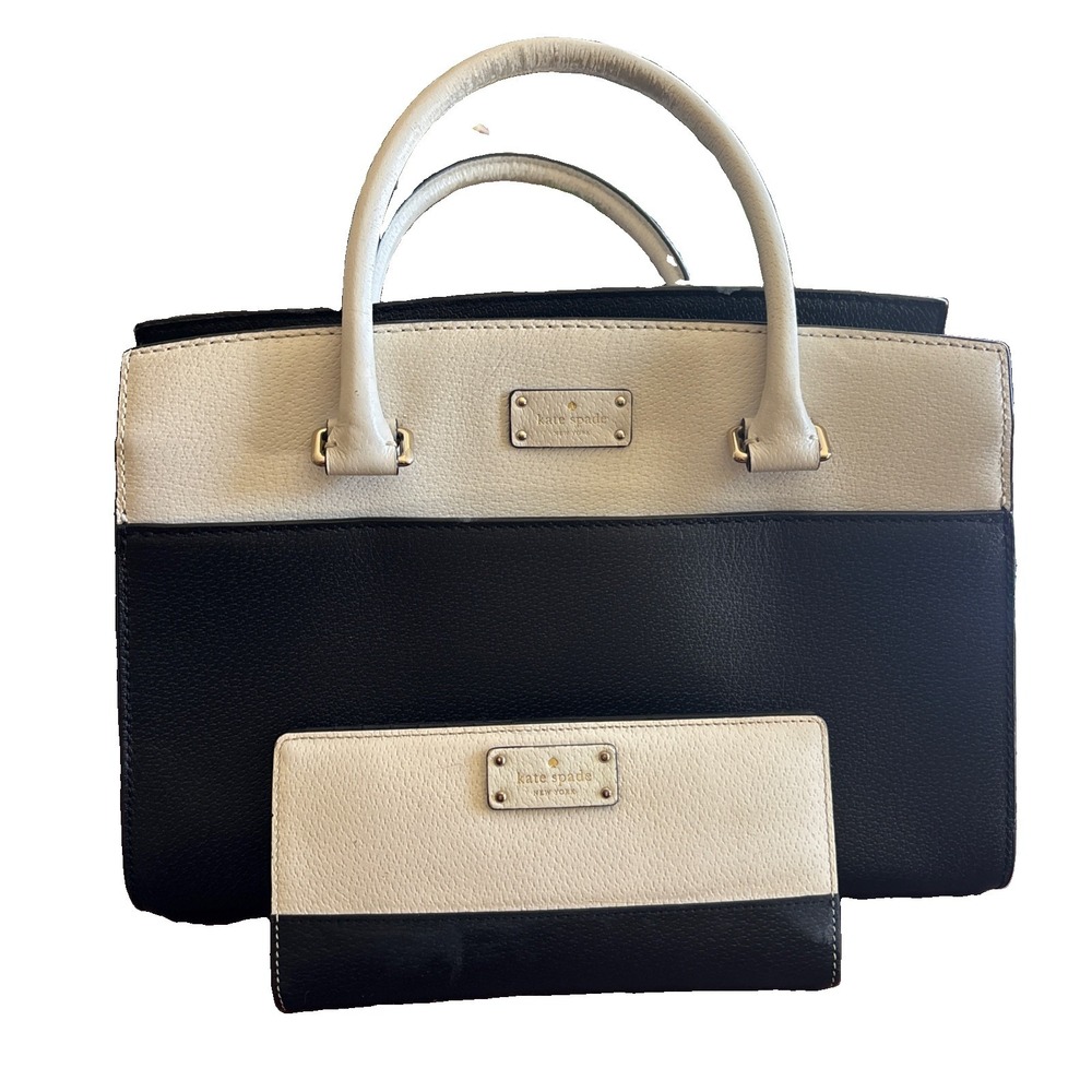 Kate Spade New York Black White Colorblock Satchel Purse & Wallet
